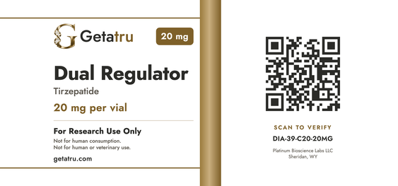 Matching label artwork · current-4de1d804f06abf58f96aa1a8: Dual Regulator (Tirzepatide), 20 mg, DIA-39-C20-20MG