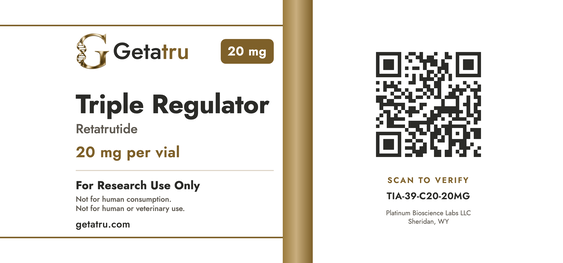 Matching label artwork · current-4de1d804f06abf58f96aa1a8: Triple Regulator (Retatrutide), 20 mg, TIA-39-C20-20MG
